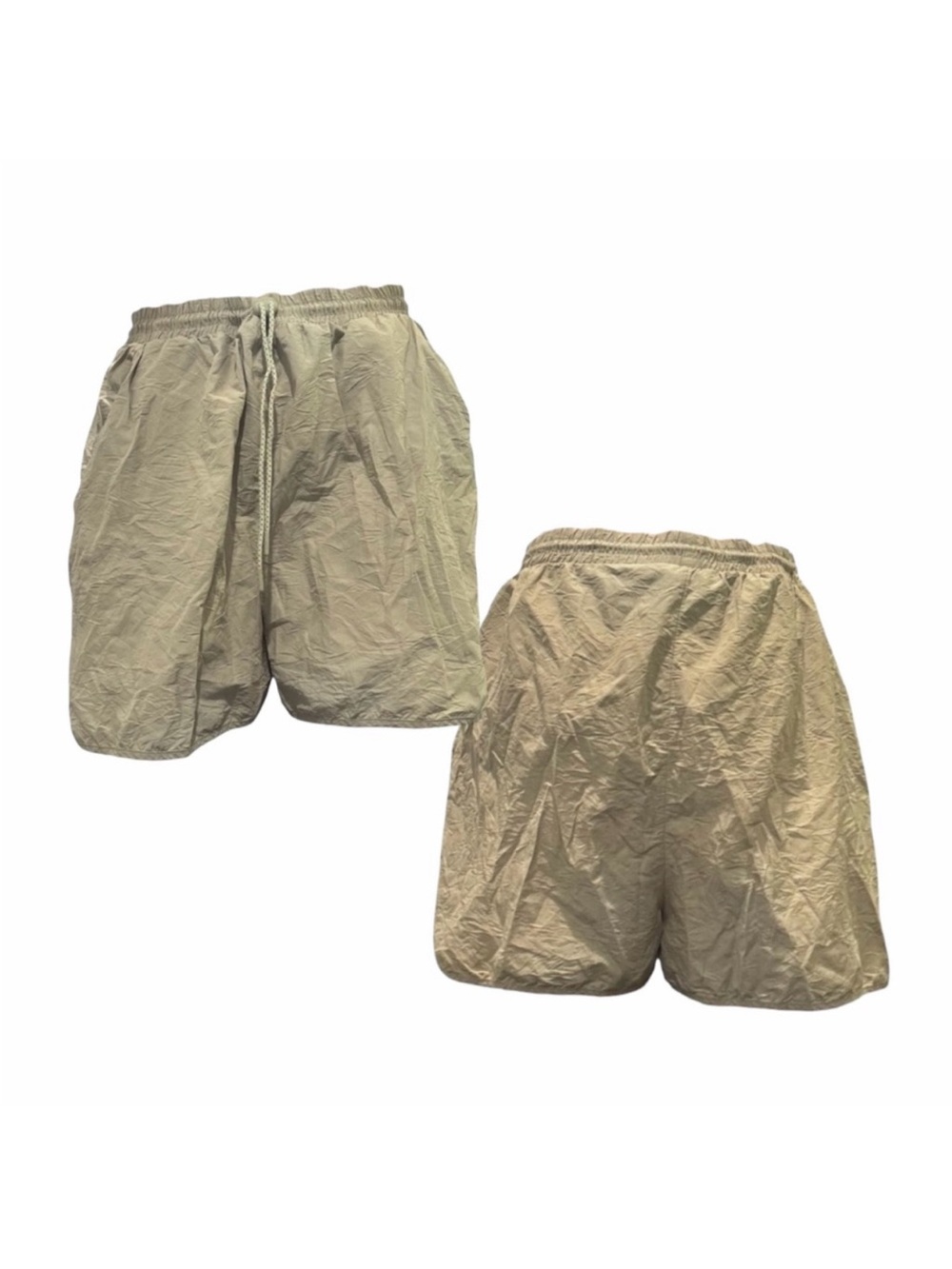 Lightweight Wrinkle Elastic-Waist Khaki Shorts